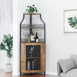 Corner Bar Cabinet With Wine Rack Glass Holder,4 Tier Bar Unit - thumbnail 3