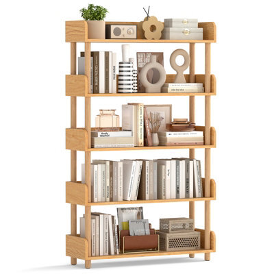 Costway 5-Tier Wooden Bookshelf Modern Bookcase With Sturdy Pine Wood Posts - image 1