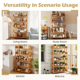 Costway 5-Tier Wooden Bookshelf Modern Bookcase With Sturdy Pine Wood Posts - thumbnail 9