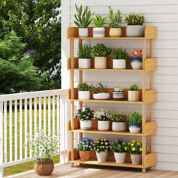 Costway 5-Tier Wooden Bookshelf Modern Bookcase With Sturdy Pine Wood Posts - thumbnail 8
