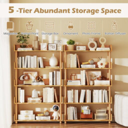 Costway 5-Tier Wooden Bookshelf Modern Bookcase With Sturdy Pine Wood Posts - thumbnail 6