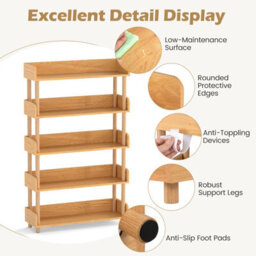 Costway 5-Tier Wooden Bookshelf Modern Bookcase With Sturdy Pine Wood Posts - thumbnail 4