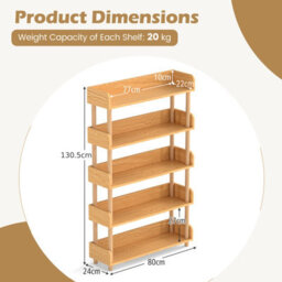 Costway 5-Tier Wooden Bookshelf Modern Bookcase With Sturdy Pine Wood Posts - thumbnail 2