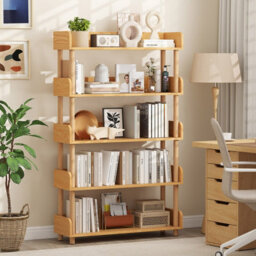 Costway 5-Tier Wooden Bookshelf Modern Bookcase With Sturdy Pine Wood Posts - thumbnail 7