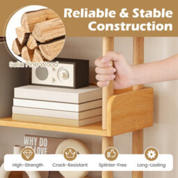 Costway 5-Tier Wooden Bookshelf Modern Bookcase With Sturdy Pine Wood Posts - thumbnail 3