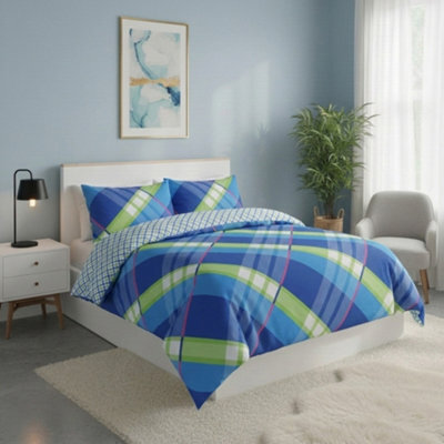 Modern Reversible Duvet Cover Stylish Geometric Pattern Bedding For Bedroom Blue - image 1