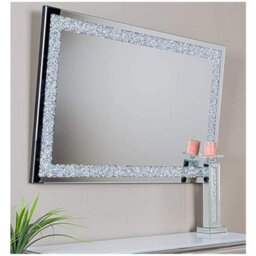 80X120Cm Crushed Diamond Crystal Glass Silver Frame Wall Mirror