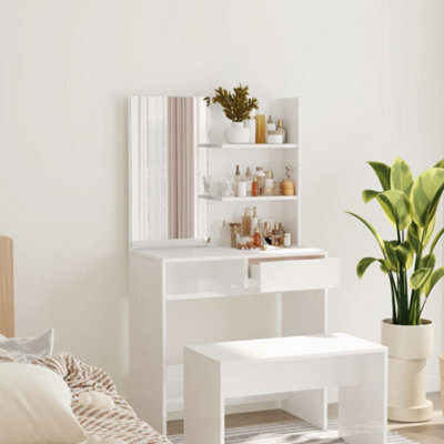 Walplus Dressing Table With Mirror High Gloss White 74.5X40X141 Cm - image 1