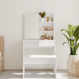 Walplus Dressing Table With Mirror High Gloss White 74.5X40X141 Cm - thumbnail 3