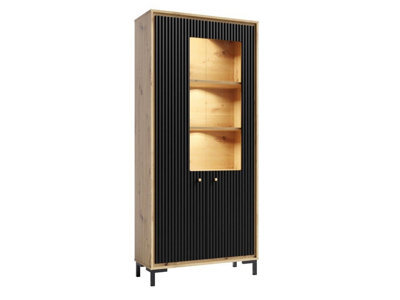 Arte Parii Tall Display Cabinet In Black - W890mm H1960mm D540mm, Sleek And Modern - image 1