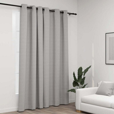 Walplus Linen-Look Blackout Curtains With Grommets Grey 290X245Cm - image 1