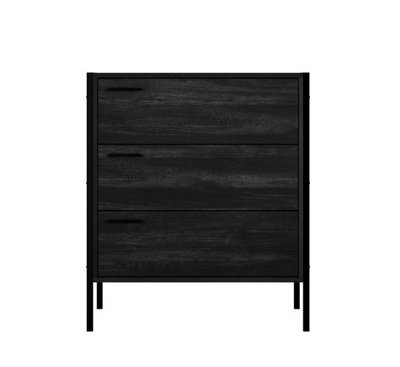 LPD Hoxton Black 3 Drawer Chest With Matt Black Frame & Wood Effect Finish - image 1