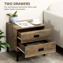 Wyld Haus Virado Coffee Brown Retro Bedside Table - 2 Drawers, Black Metal Legs, 45W X 39D X 50H Cm - thumbnail 6