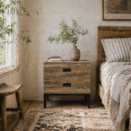 Wyld Haus Virado Coffee Brown Retro Bedside Table - 2 Drawers, Black Metal Legs, 45W X 39D X 50H Cm - thumbnail 1