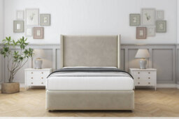 "Comfort Ayla Cream Plush Divan Bed Set 2 Drawers Foot-End - 54"" Wingback & 12"" Footboard 4'6 Double" - thumbnail 1