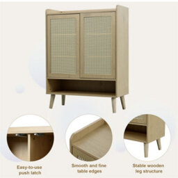 Abrihome Natural Rattan 5-Tier Shoe Storage Cabinet For Hallway & Entryway, 80X35X105Cm - thumbnail 2