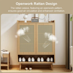 Abrihome Natural Rattan 5-Tier Shoe Storage Cabinet For Hallway & Entryway, 80X35X105Cm - thumbnail 4