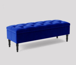 Alyana Ottoman Bench With Storage And Turned Wooden Legs. 150Cm Wide Ottoman Box - Sapphire Blue Plush Velvet