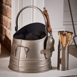 Dibor Traditional Antique Style Silver Coal Bucket With Silver Matches Canister - thumbnail 1