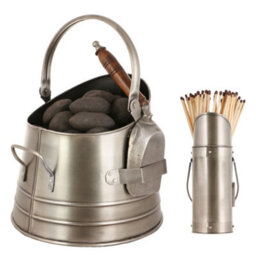 Dibor Traditional Antique Style Silver Coal Bucket With Silver Matches Canister - thumbnail 2