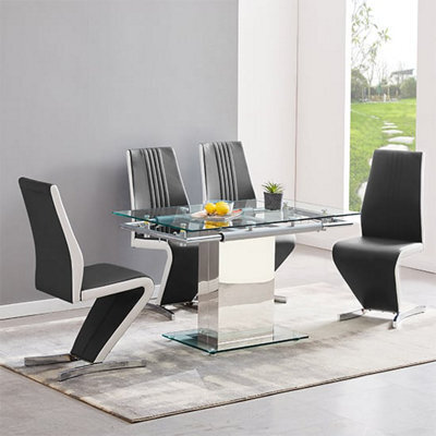 Furniture in Fashion Enke Extending Glass Dining Table With 4 Gia Black White Chairs - image 1