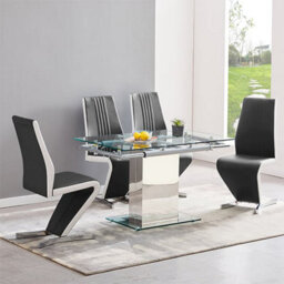 Furniture in Fashion Enke Extending Glass Dining Table With 4 Gia Black White Chairs - thumbnail 1