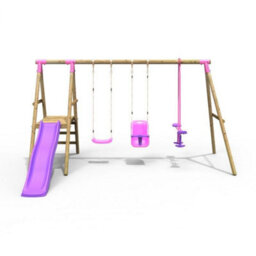 Rebo Voyager Wooden Garden Swing Set With Standard Seat, Baby Seat, Glider, Platform And Slide For Kids- Pink - thumbnail 2