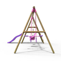 Rebo Voyager Wooden Garden Swing Set With Standard Seat, Baby Seat, Glider, Platform And Slide For Kids- Pink - thumbnail 3