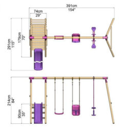 Rebo Voyager Wooden Garden Swing Set With Standard Seat, Baby Seat, Glider, Platform And Slide For Kids- Pink - thumbnail 4