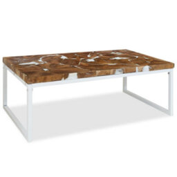Berkfield Coffee Table Teak Resin 110X60X40 Cm White And Brown - thumbnail 2
