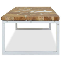 Berkfield Coffee Table Teak Resin 110X60X40 Cm White And Brown - thumbnail 7