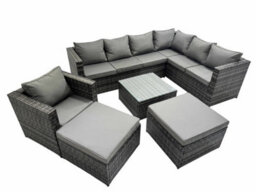Fimous Outdoor Pe Rattan Garden Furniture Sofa Set With Square Coffee Table Chair 2 Big Stools Dark Grey - thumbnail 1