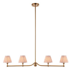 Loops Elegant 4-Light Ceiling Pendant Light In Brushed Aged Brass And Peachy Keen Fabric - thumbnail 1