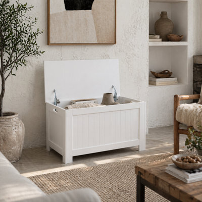 Wyld Haus Loro Farmhouse White Lift-Top Storage Chest With Safety Hinges, 81W X 40D X 46H Cm - image 1
