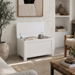 Wyld Haus Loro Farmhouse White Lift-Top Storage Chest With Safety Hinges, 81W X 40D X 46H Cm - thumbnail 1