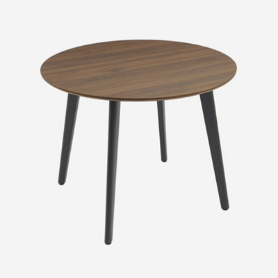 Sweeek - Round Dining Table Walnut Wood Effect Black Metal Legs 4-Seater Azylis 100X100X76 Cm - image 1