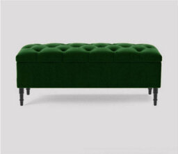 137Cm Swiss Chesterfield Ottoman Storage Bench- Plush Velvet Shoe Bench - Forest Green Upholstery Footstool With Storage - thumbnail 1