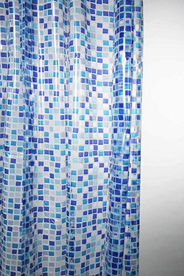 Kav Premium Fully Waterproof Peva Shower Curtain With Hygiene And Clean Technology - 180X180Cm - Pack Of 2, Blue Mosaic