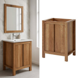 Impact Furniture Bathroom Vanity Cabinet 600mm Floor Standing 60Cm Sink Unit Freestanding Classic Oak Effect Storage - thumbnail 1