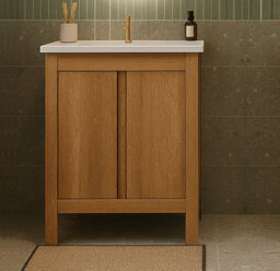 Impact Furniture Bathroom Vanity Cabinet 600mm Floor Standing 60Cm Sink Unit Freestanding Classic Oak Effect Storage - thumbnail 3