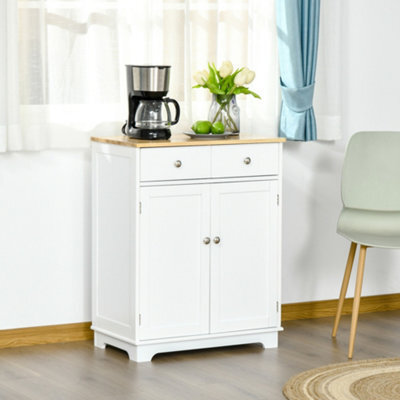 Homcom Rubber Wood Top Kitchen Side Cabinet With Adjustable Shelf, White - image 1