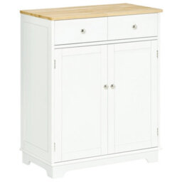 Homcom Rubber Wood Top Kitchen Side Cabinet With Adjustable Shelf, White - thumbnail 2