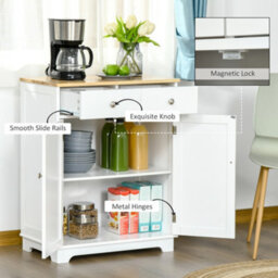 Homcom Rubber Wood Top Kitchen Side Cabinet With Adjustable Shelf, White - thumbnail 7
