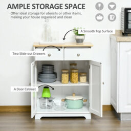 Homcom Rubber Wood Top Kitchen Side Cabinet With Adjustable Shelf, White - thumbnail 4