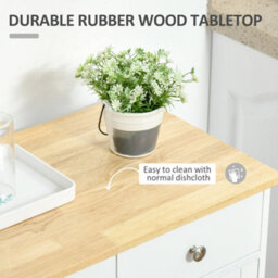 Homcom Rubber Wood Top Kitchen Side Cabinet With Adjustable Shelf, White - thumbnail 5