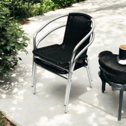 2Pc Black Rattan Stacking Armchair   Bistro Outdoor Chair - thumbnail 1