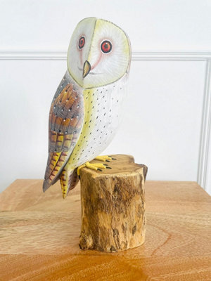 My Square Mile Bird Statue Ornament Wooden Hand Carved Bird Tree Stump British Birds Indoor/outdoor Garden Ornament (Barn Owl) - image 1