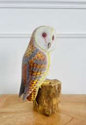 My Square Mile Bird Statue Ornament Wooden Hand Carved Bird Tree Stump British Birds Indoor/outdoor Garden Ornament (Barn Owl) - thumbnail 2