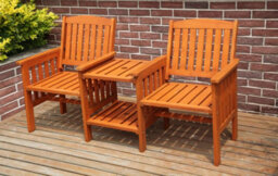 Birchtree Outdoor Garden Love Duo Seat Patio Bench Couples Yard 2 Seater Chair Twin With Table Set Parasol Hole Pool Wooden
