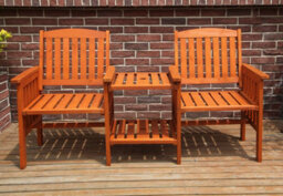 Birchtree Outdoor Garden Love Duo Seat Patio Bench Couples Yard 2 Seater Chair Twin With Table Set Parasol Hole Pool Wooden - thumbnail 2
